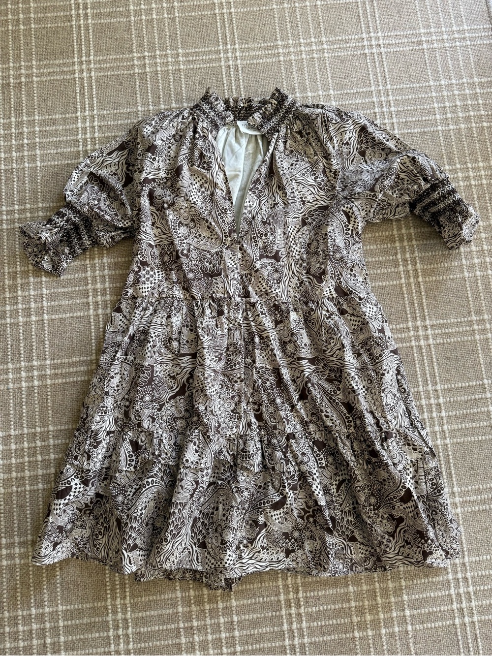 Women's Brown Paisley Tiered Mini Dress